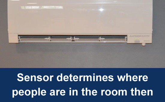 Mitsubishi ductless mini split has sensor that determines where people are in a room